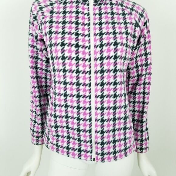 Columbia Girl's Size Large Pink & Black Houndstooth Zip Up Fleece Jacket - Picture 4 of 7